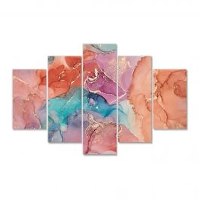 Turquoise and Brown Luxury Abstract Fluid Art II -5 Pieces Canvas Wall Art Print