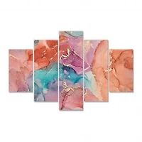 Turquoise and Brown Luxury Abstract Fluid Art II -5 Pieces Canvas Wall Art Print