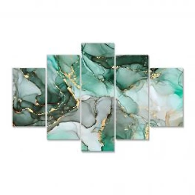 Green Luxury Abstract Fluid Art III Canvas Wall Art Print Panels