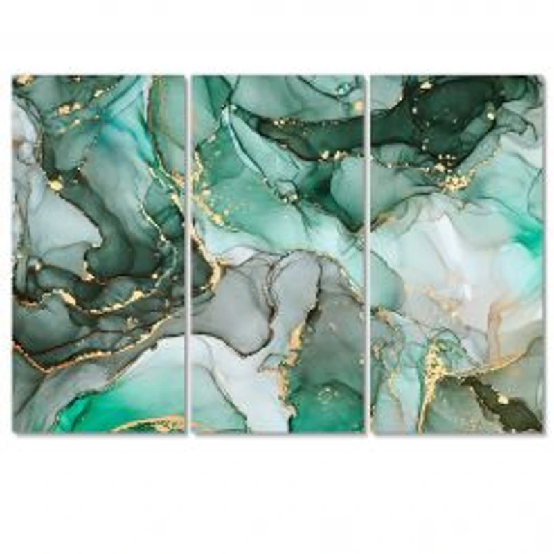 Green Luxury Abstract Fluid Art III Rectangular Canvas Wall Art Print