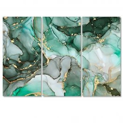 Green Luxury Abstract Fluid Art III Rectangular Canvas Wall Art Print