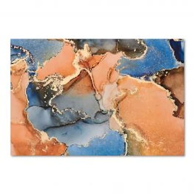 Blue and Orange Luxury Abstract Fluid Art I Canvas Wall Art Print