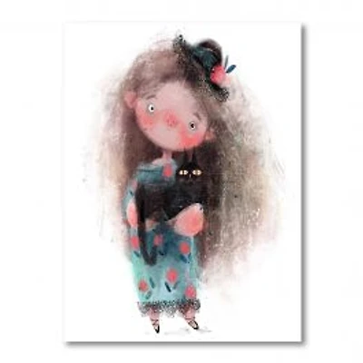 Cute Little Girl with Hat and Black Cat Canvas Wall Art Print