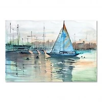 A Sailboat in A Marina with Some Yachts Canvas Wall Art Print