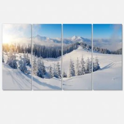 Winter Mountains Panorama Canvas Wall Art- 4 pieces