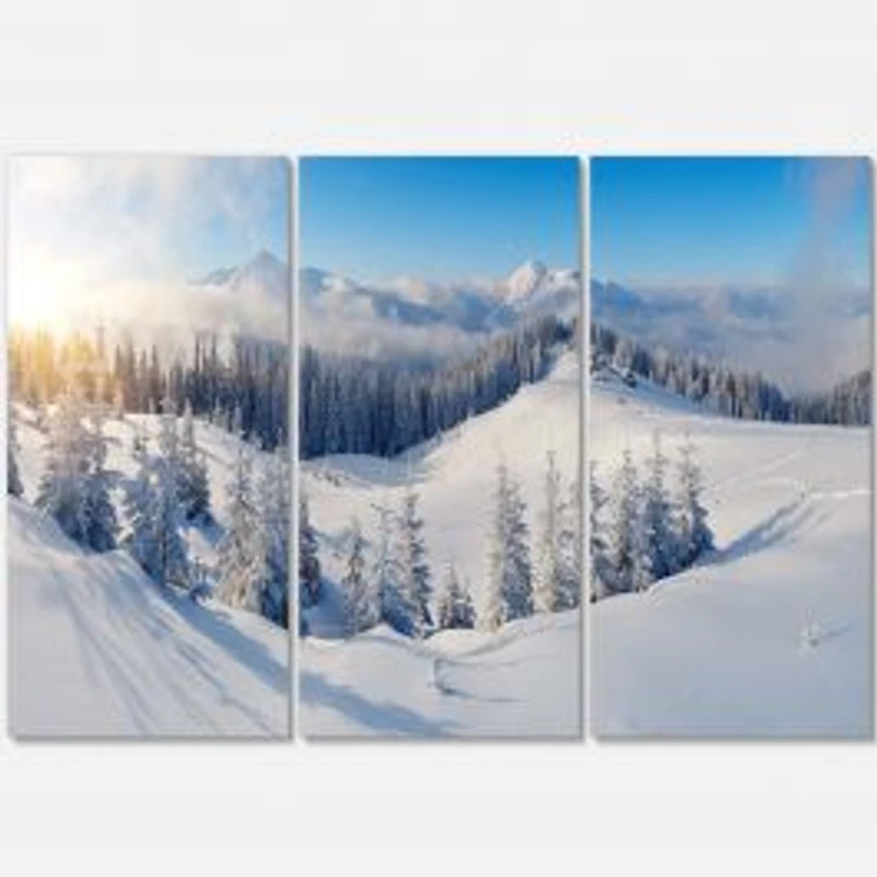Winter Mountains Panorama Canvas Wall Art- 3 pieces