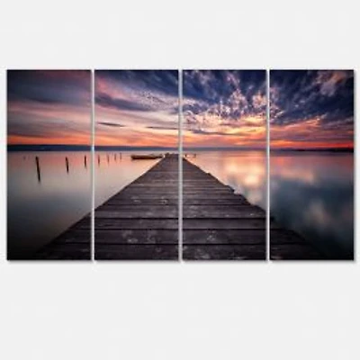 Colorful Sunset Over Lake Canvas Wall Art - 4 Panels