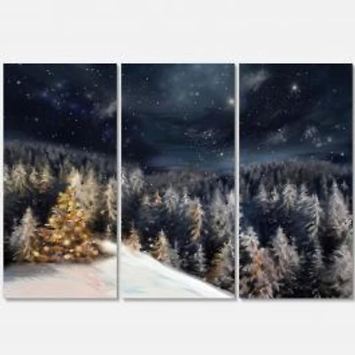 Night Forest Christmas Tree Canvas Wall Art