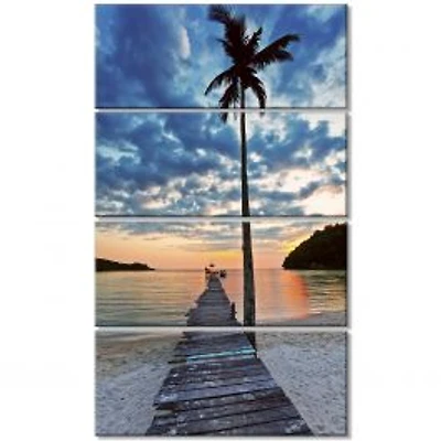Wooden Pier and Palm Tree Canvas Wall Art