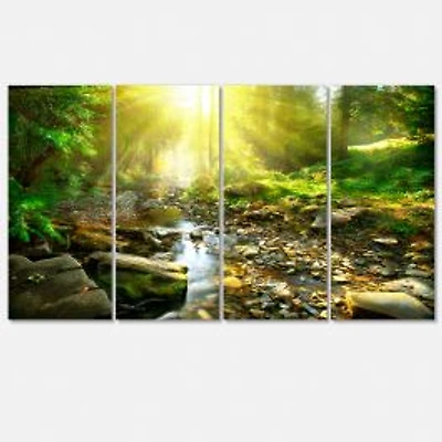 Mountain Stream in Forest Canvas Wall Art