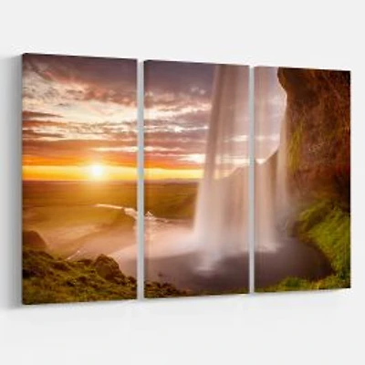 Seljalandsfoss Waterfall at Sunset Multipanels Wall Art canvas