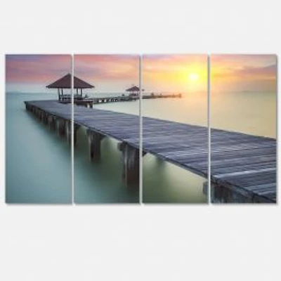 Wooden Sea Bridge and Sunset Canvas Wall Art