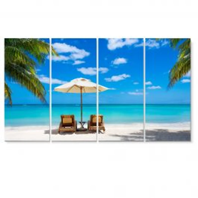 Turquoise Beach with Chairs Canvas Print