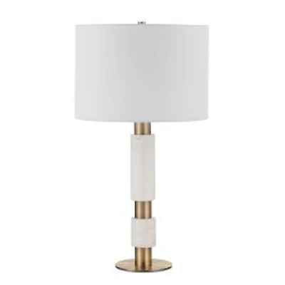 Pirot 27" Tall Antique Brushed Brass Iron Table Lamp with Tapered Linen Shade