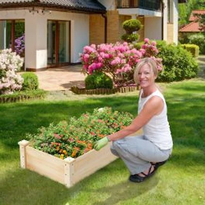 Raised Garden Bed Fir Wood Wooden Square Wood Planter Box, For Garden