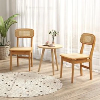 Set of 2 Rattan Dining Chairs, Simulated Rattan Backrest - Natural