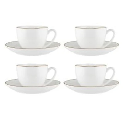 Maxwell & Williams Set of 4 White Gold Cups & Saucers