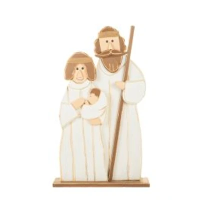 White and Brown Wood Nativity Ornament