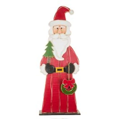 Red and White Wooden Santa Display with Wreath