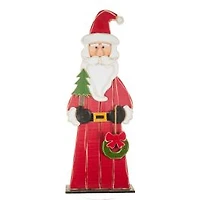 Red and White Wooden Santa Display with Wreath