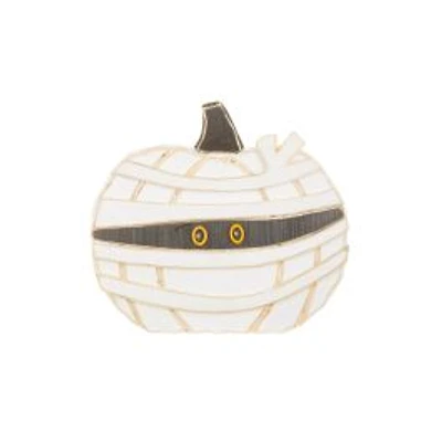 White Wooden Pumpkin Mummy LED Display with Glowing Eyes