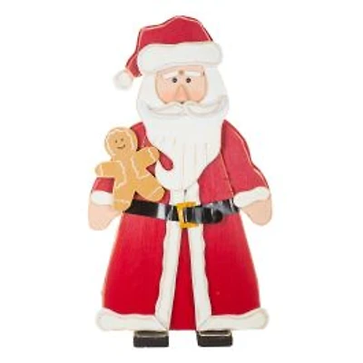 Red and White Wooden Santa Display with Gingerbread Man