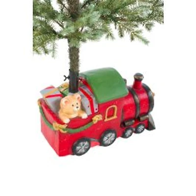 Red Plaster Fiberglass Teddy Bear Train Christmas Tree Stand Gifts