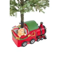 Red Plaster Fiberglass Teddy Bear Train Christmas Tree Stand Gifts