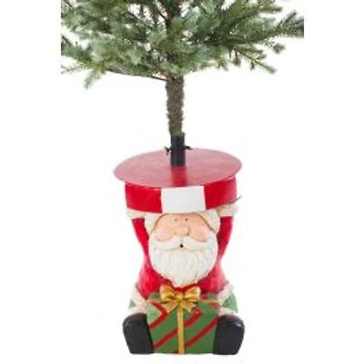 Red Plaster Fiberglass Toon Santa Christmas Tree Stand Gift Box