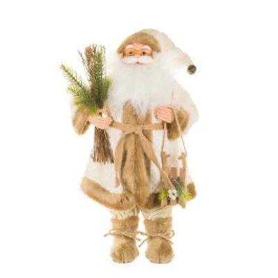 White and Green Fabric Santa Figurine with Sleigh