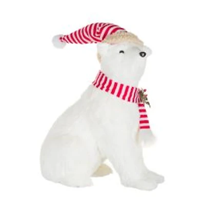 Sitting White Fleece Polar Bear Figurine