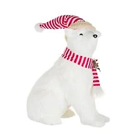 Sitting White Fleece Polar Bear Figurine