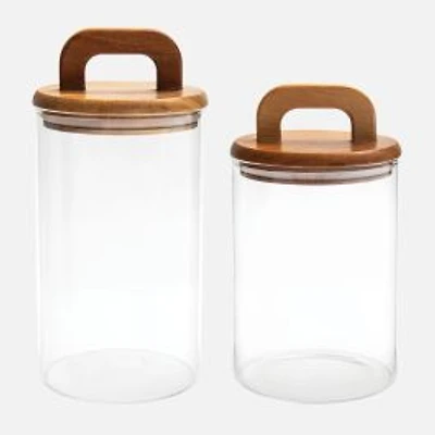 Safdie & Co Glass Storage Jars with Wood Lids, Set of 2