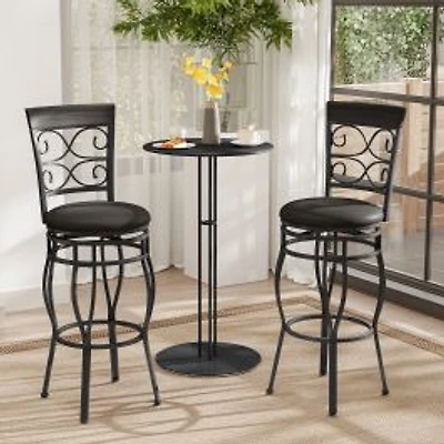 Set of 2 30" Bar Stool, Backrest and Footrest - Black