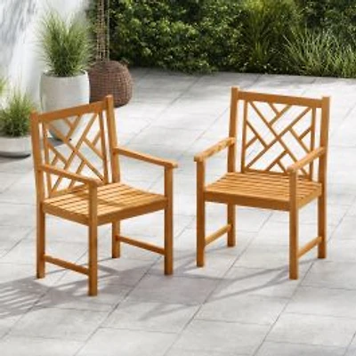 Set of 2 Outdoor Dining Chairs Acacia Wood, Cross-Pattern Backrest