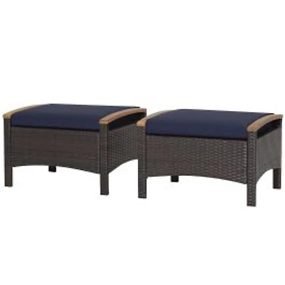 Ensemble de 2 poufs d'extérieur en osier résistants à la décoloration - Bleu marine