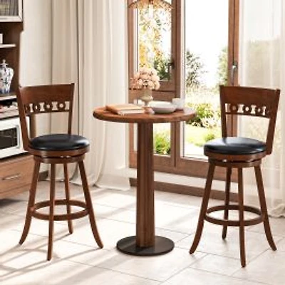 Set of 2 Swivel Bar Stools, Rubber Wood Frame - 30.5"