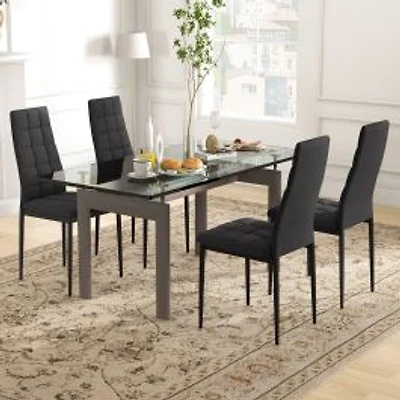 Set of 4 Fabric Dining Chairs Set with Upholstered Cushion and High Back