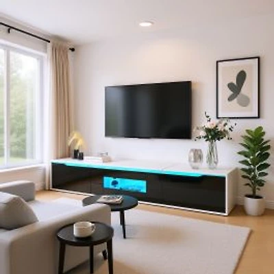 Sleek Modern High-Gloss TV Stand with LED Lighting