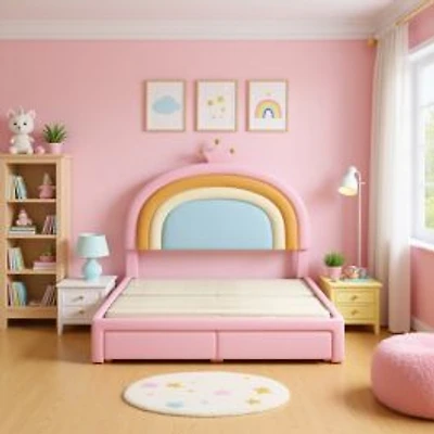 Velvet Rainbow Bed with Storage Drawers - Full