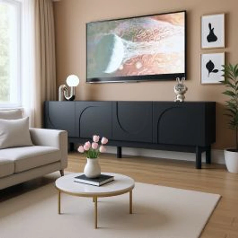 Meuble de télévision bas moderne avec portes ondulées