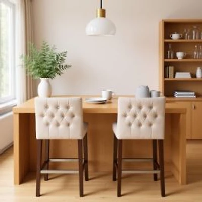 30" Fabric Bar Stool Set of 2 with Metal Legs
