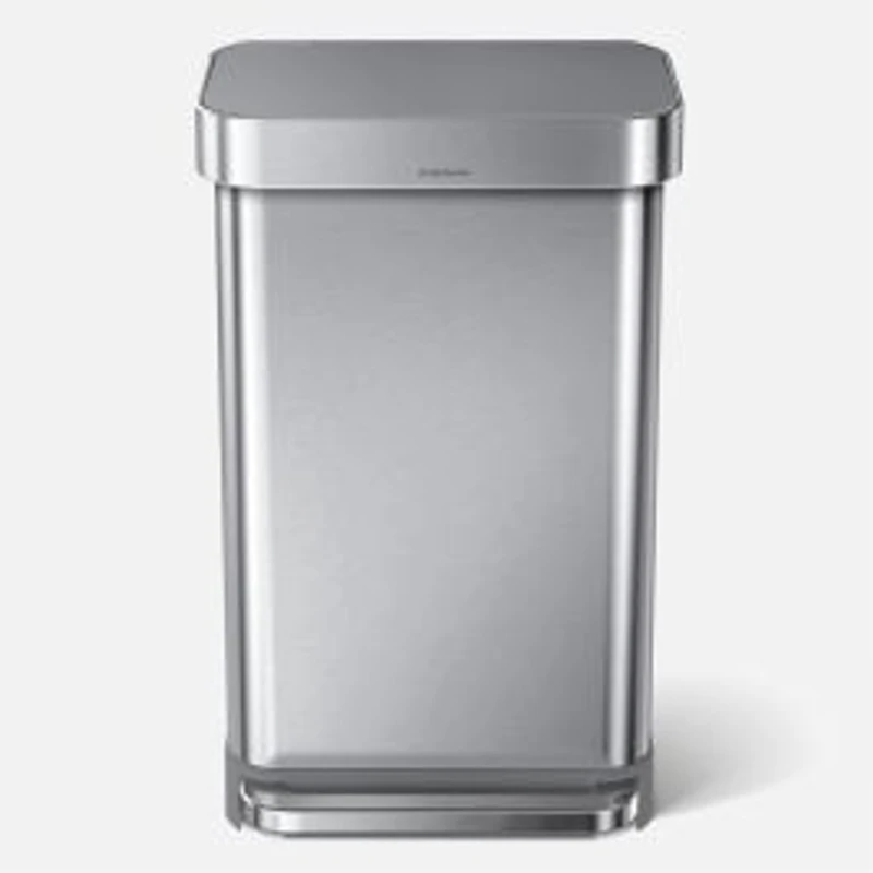 simplehuman 45L Rectangular Step Can with Liner Pocked, Brushed Stainless Steel