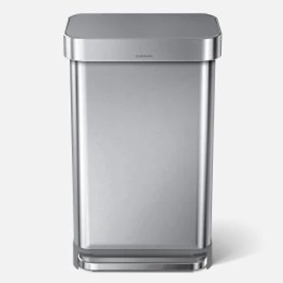 simplehuman 45L Rectangular Step Can with Liner Pocked, Brushed Stainless Steel