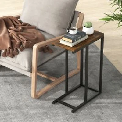 C-shaped Side Table, Heavy-duty Metal Frame