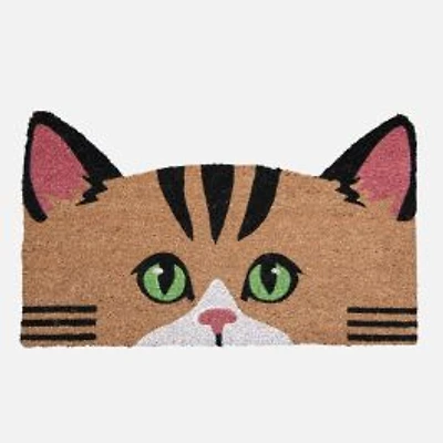 Striped Cat Shape Coir Doormat