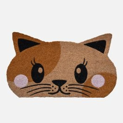 Blushing Cat Shape Coir Doormat - 18 x 30"