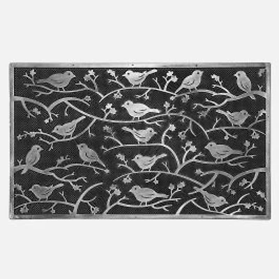 Rubber Mat - Birds On Branches, Silver