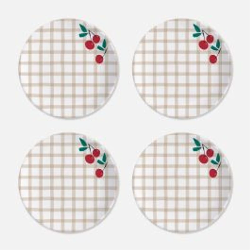 S&Co Cherries Melamine Dinner Plates, Set of 4