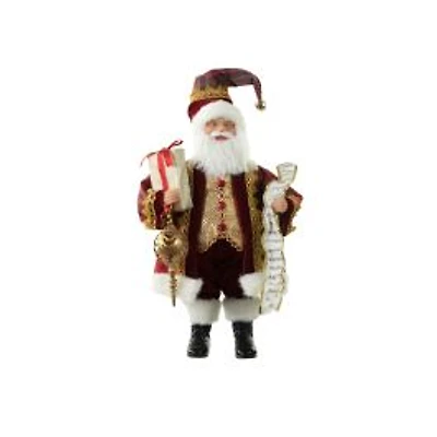 Red and Gold Cloth Fancy Santa Figurine with Nice List